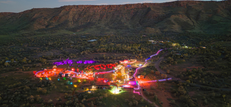 Aerial view of Parrtjima overlooking the MacDonnell Ranges