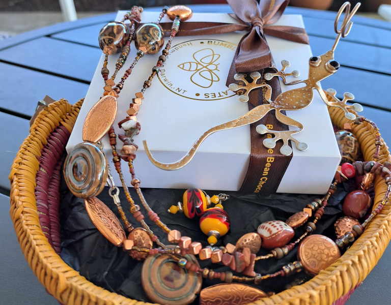 Unique NT Gift Basket featuring locally made jewellery, accessories and handcrafted Northern Territory products