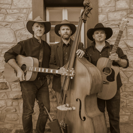 Band photo, with instruments in sepia effect