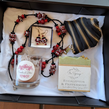 Unique NT Gift Basket featuring locally made jewellery, accessories, candle and eucalyptus peppermint products