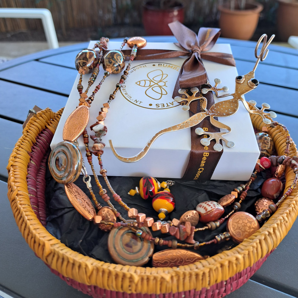 Unique NT Gift Basket featuring locally made jewellery, accessories and handcrafted Northern Territory products