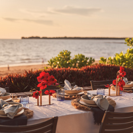 Table setting over beach