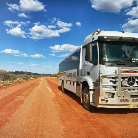 Head on Shot of Bush Bus Vehicle in the outback 