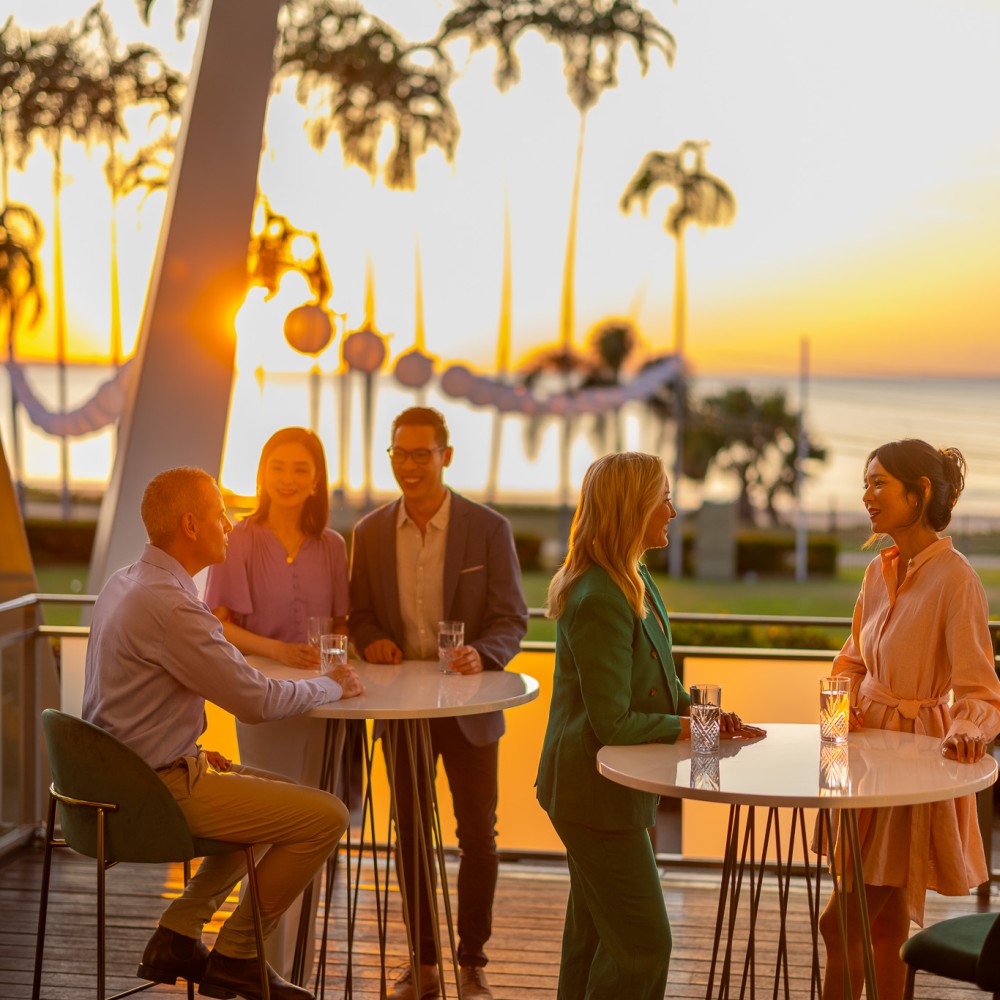 Function on balcony at sunset