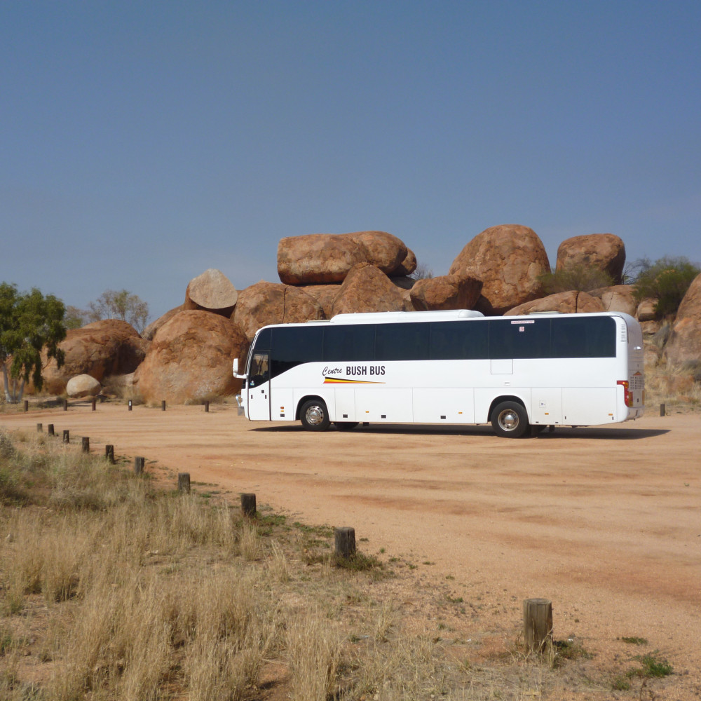 Bush Bus Vehicle in the Outback with scenery 